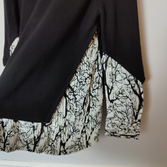 Yigal Azrouel Women's Size S Black Wool Sweater White Pleated Abstract Blouse - Picture 6 of 7